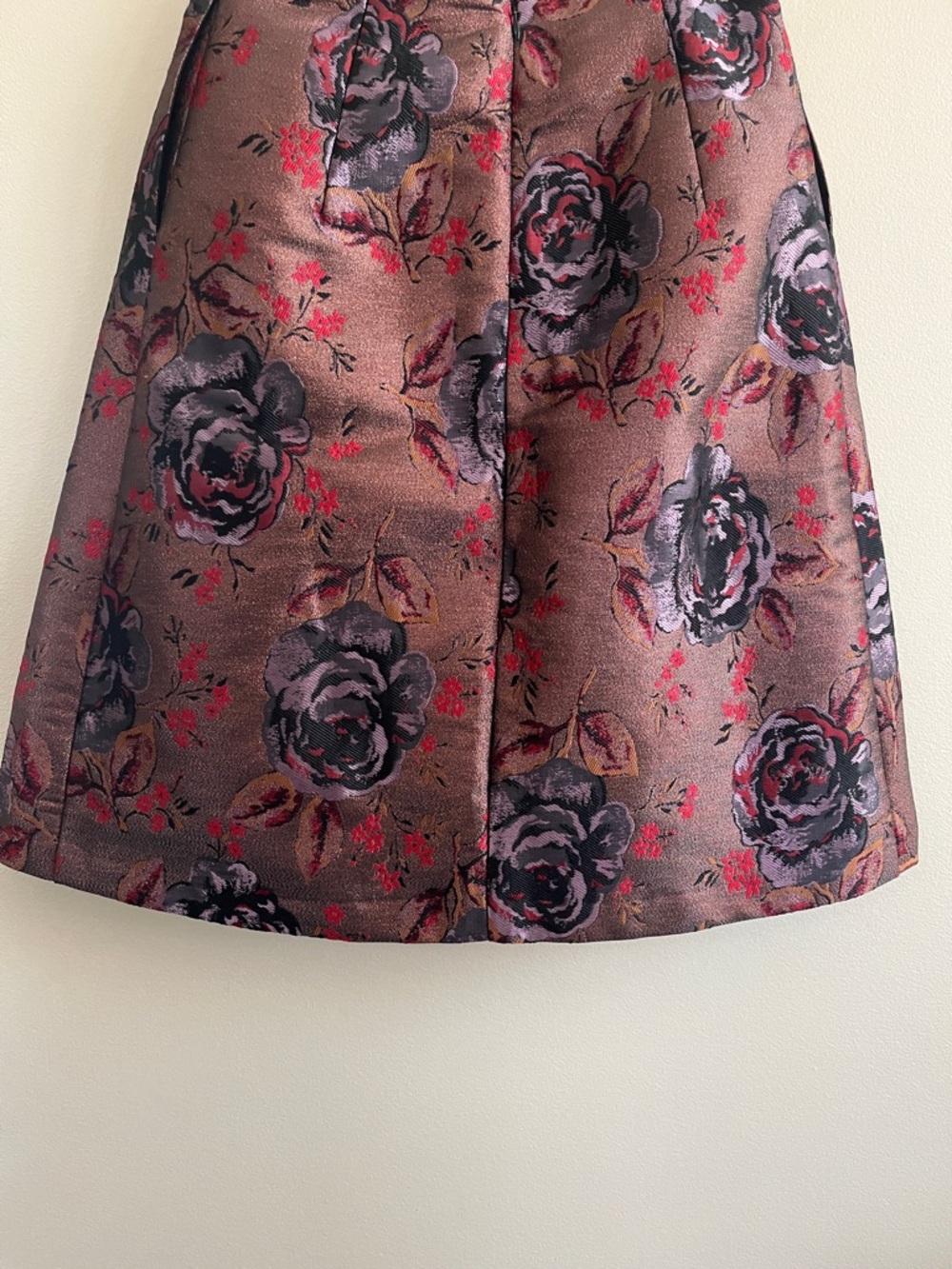 Cath Kidston Jacquard Rose Print A line Skirt in red purple brown size 8 - Picture 8 of 14